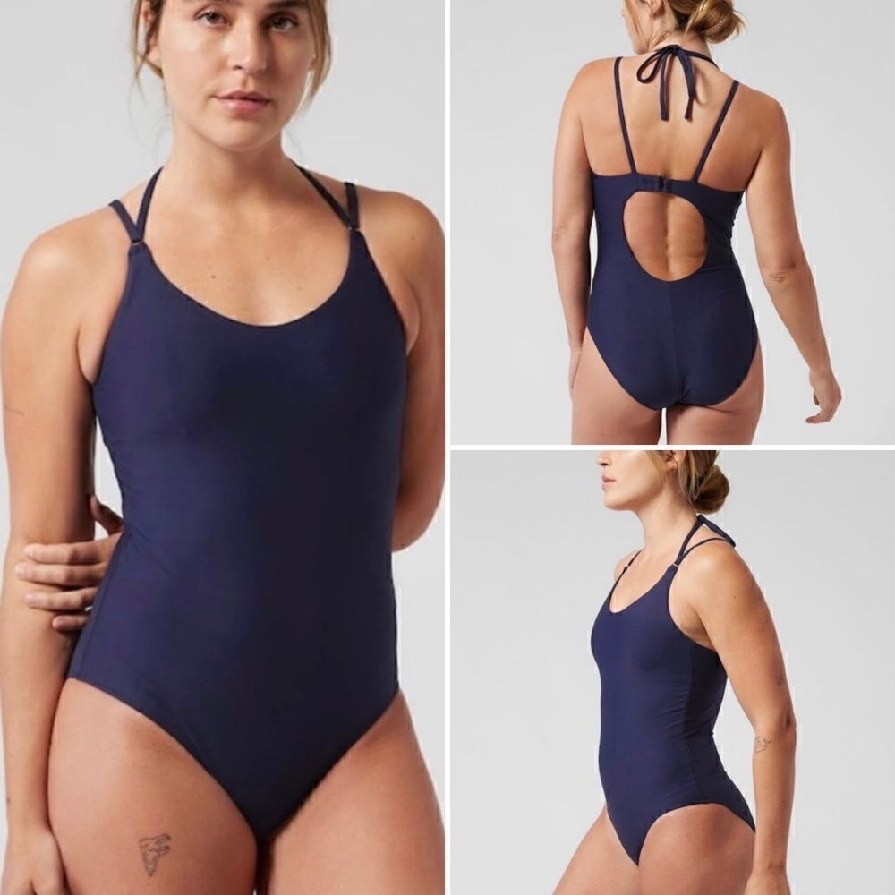 ATHLETA Keyhole One Piece Swimsuit Navy Blue Size Small Tall NWT $98